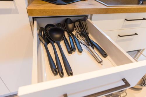 Dapur atau dapur kecil di Tropengeflüster Penthouse in Hof, Whirlpool, Balkon, Webergrill, Digital Checkin, Parkplatz, Wlan330Mbit