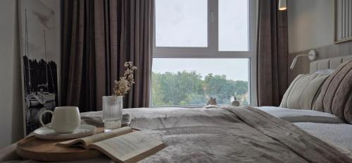 Postel nebo postele na pokoji v ubytování Apartament Giżycko Studio 51 z widokiem na park