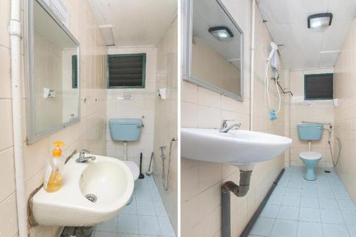 two pictures of a bathroom with a sink and a toilet at Hotel Check Inn 2 Cameron Highlands in Brinchang
