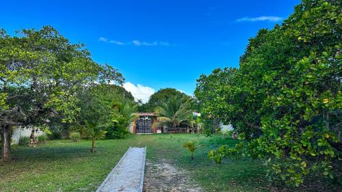 a house in the middle of a yard with trees at Casa Oxum Cumuru in Cumuruxatiba