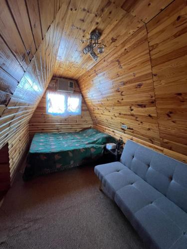 a room with a bed and a couch in a cabin at Дача Фонтанка in Fontanka