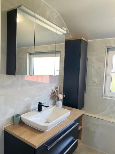 a bathroom with a sink and a mirror at Apartment TwentyTwo in FDH