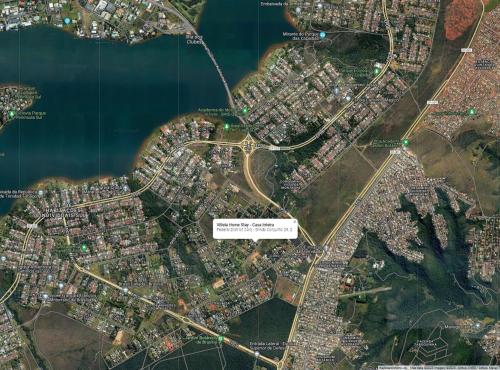 a map of a city with a road and water at Flat do Oscar na Villela Home Stay Lago Sul DF in Brasilia