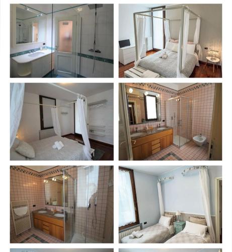 a collage of four pictures of a bathroom at Villa le Rondini in Castronno