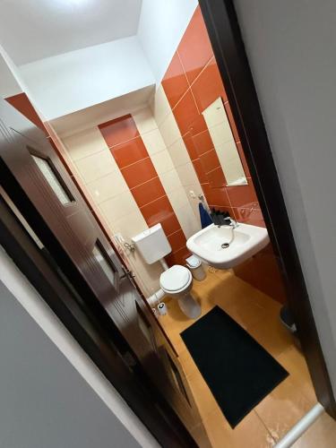 a small bathroom with a toilet and a sink at Flat for rent in Cluj-Napoca in Cluj-Napoca