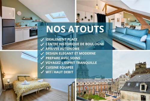 un collage de photos d'un salon dans l'établissement Le Boulonnais - Les Demeures d'Adrien, à Boulogne-sur-Mer