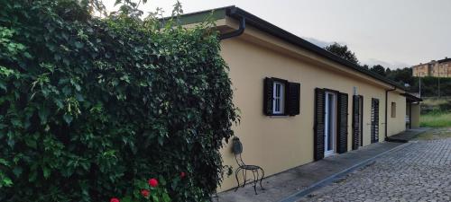 a ivy covered building with a chair in front of it at A Tintureira in São Martinho de Antas