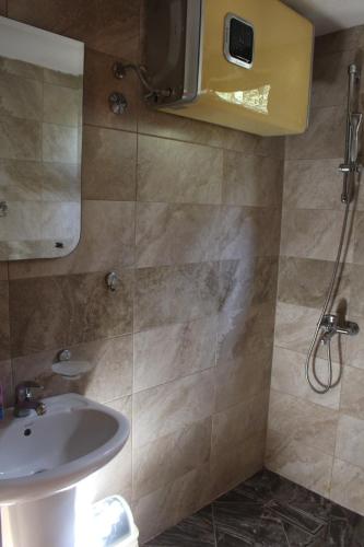 a bathroom with a sink and a shower at Lotos - vikendica 1 in Bar