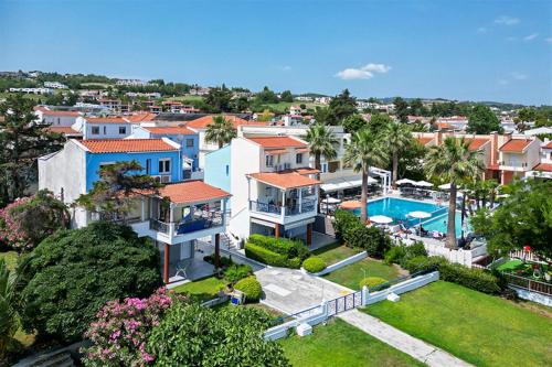 an aerial view of a house with a swimming pool at Harmony Sea House Hanioti 4 bedrooms 10 guests in Hanioti
