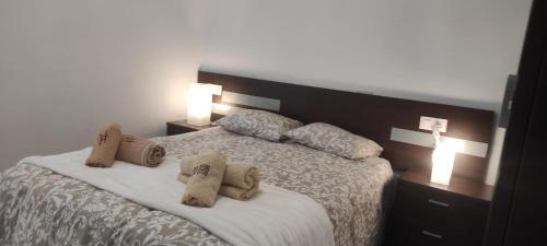 ein Schlafzimmer mit einem Bett mit zwei Kissen darauf in der Unterkunft As pitas 2 in Tapia de Casariego