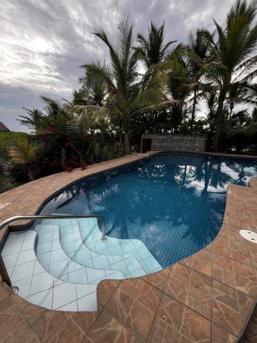 a large swimming pool with palm trees in the background at Luxury Beachfront House with Pool in Palo Grande