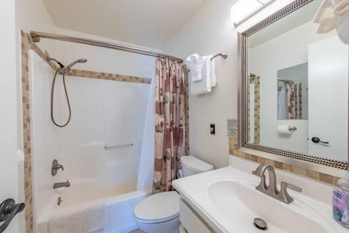 a bathroom with a sink and a toilet and a mirror at Oak Pass Ranch in Paso Robles