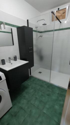 une salle de bain avec un lavabo et une douche dans l'établissement Appartamento climatizzato di 42 mq a Marina di Bravone a 200m dalla spiaggia, à Linguizzetta