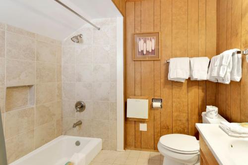 een badkamer met een bad, een toilet en een wastafel bij Pinglewood cabin #2096 in Fawnskin