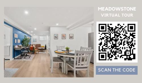 a dining room and living room with a table and chairs at Meadowstone Suite 3BD 3 TVs Near Spruce Meadows in Calgary