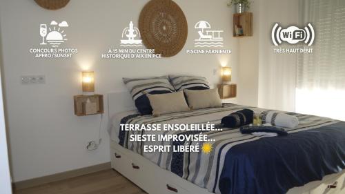 Кровать или кровати в номере Studio Business Wi-Fi 7 TVA Proche zones LesMilles La Duranne Aix TGV