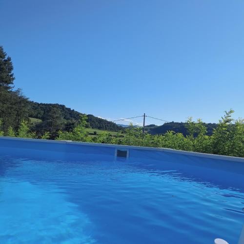 a large blue swimming pool with trees in the background at TerrazzaPonente in Monte San Pietro