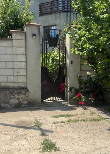 an entrance to a house with a black gate at Vila ,Квартира на земле с террасой in Chişinău