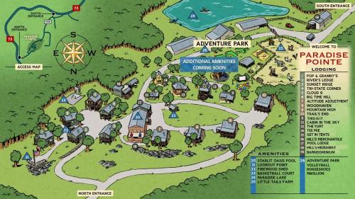 a map of the park at the zoo at Big Time Hill Cabin with an indoor pool hot tub & great views in Bryant