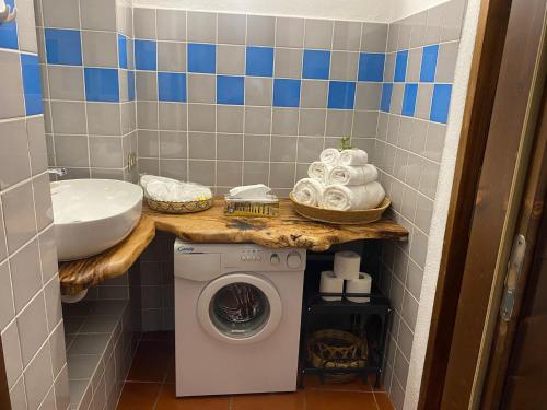 a bathroom with a washing machine and a sink at La casa dei mestieri in Lanusei