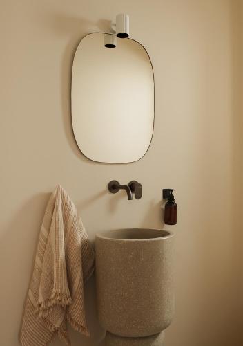 a bathroom with a round sink and a mirror at Sundara Estate, Exclusive Seaview Villa with Grand Pool & Direct Beach Access in Ratzaklíon