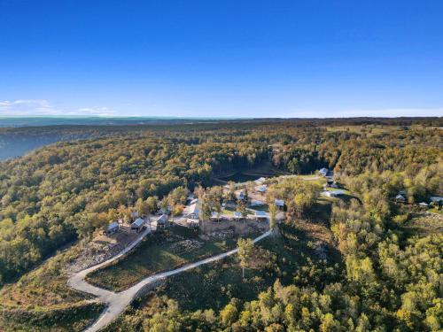 an aerial view of a home in a forest at Barndominium at Paradise Pointe in Bryant