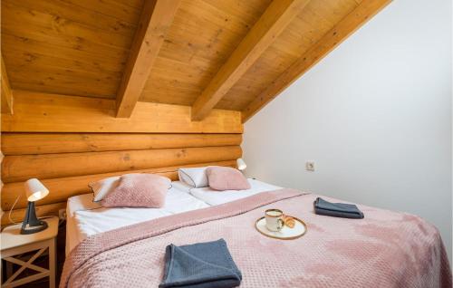 a bedroom with a bed with pink and white sheets at Amazing Home In Petrinja With Wi-Fi in Petrinja