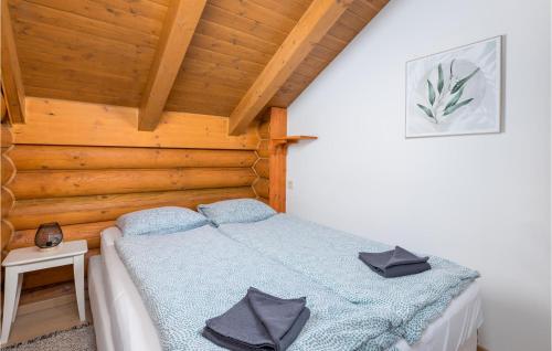 a bedroom with a bed in a wooden cabin at Amazing Home In Petrinja With Wi-Fi in Petrinja