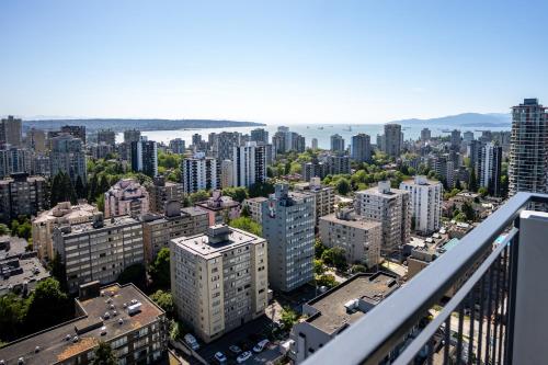 an aerial view of a city with tall buildings at Blue Horizon Hotel in Vancouver