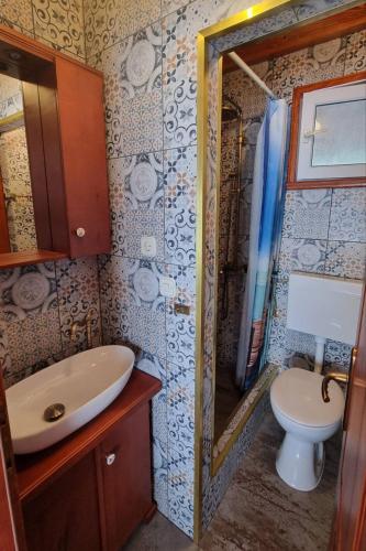 a bathroom with a sink and a toilet at Seaside house with a swimming pool Vinjerac, Zadar - 9689 in Vinjerac