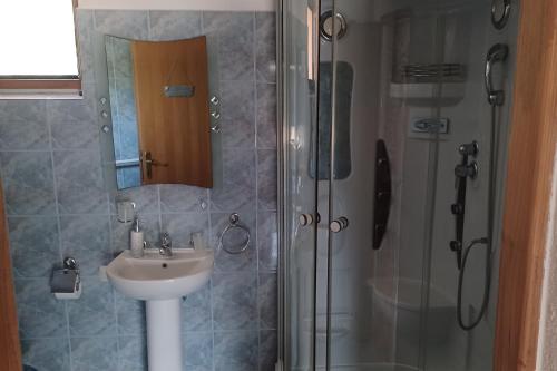 a bathroom with a sink and a shower at Family friendly house with a swimming pool Barban, Central Istria - Sredisnja Istra - 24471 in Barban