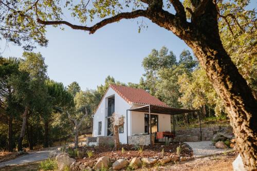 a small white house in the woods at Casa Malcata by Portus Alacer - Quinta Fonte Fria in Carreiras