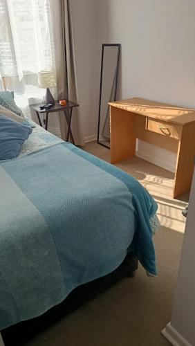 1 dormitorio con cama y escritorio de madera en Solsol, en Antofagasta