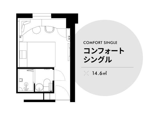 a black and white floor plan of a apartment at Nishitetsu Hotel Croom Hakata in Fukuoka