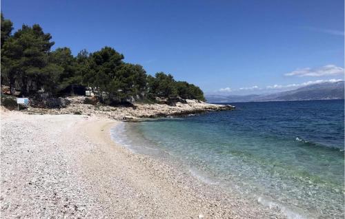 a rocky beach with trees and the water at Nice Home In Splitska-Supetar With Wifi in Splitska