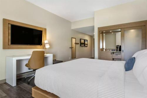 a bedroom with a white bed and a television at DoubleTree by Hilton Greenville Woodruff Road in Greenville