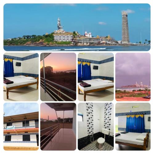 a collage of photos of a city and buildings at Murdeshwar Beach Residency in Māvalli