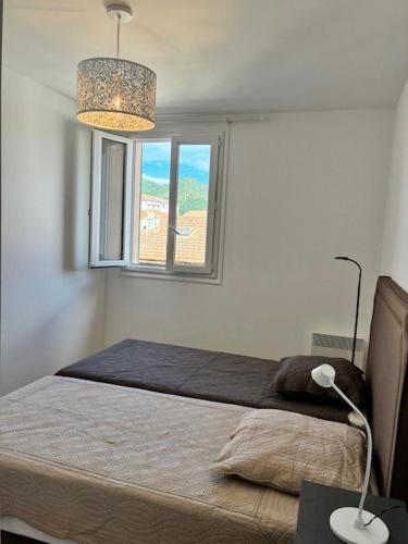 a bedroom with a bed and a window at Saint Florent T2 Plein Centre in Saint-Florent