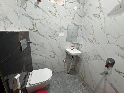 a bathroom with a toilet and a sink at Satya Nikunj INN in Vrindāvan