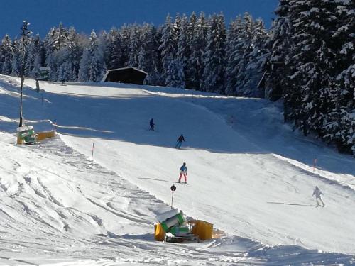 a group of people skiing down a snow covered slope at Haus Angela in Rohrberg