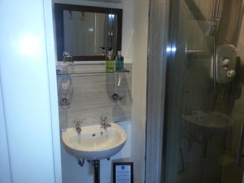 a bathroom with a sink and a shower at Ardlogie Guest House in Aviemore