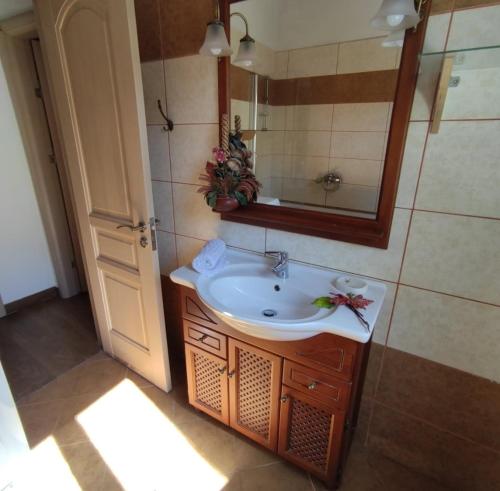a bathroom with a sink and a mirror at Anna's Apartment in Gaios