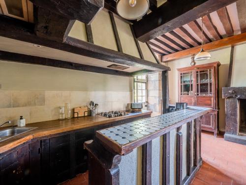 une cuisine avec un évier et un plan de travail dans l'établissement Manoir des Dryades & Annexes - 29 personnes, à Pouligny-Notre-Dame