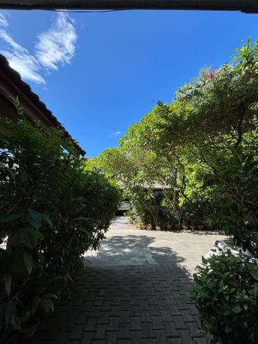 a pathway with trees and a blue sky in the background at Bonny Hotel 4 Floors No Elevator in Lamai