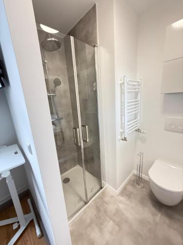 a bathroom with a shower and a toilet at Le Gaston de Belair - Room 006 - 2nd floor - Shared Kitchen in Luxembourg