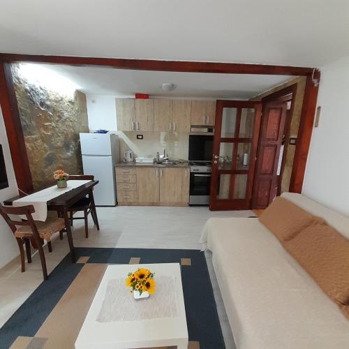 a living room with a couch and a table at Planinska kuća Bukulja in Arandjelovac