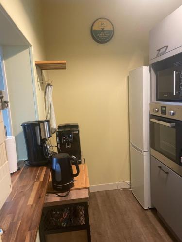 La cuisine est équipée d'un four micro-ondes et d'un réfrigérateur. dans l'établissement centre ville Bourges, à La Celle-sous-Gouzon