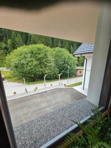 a view of a basketball court from a window at Vila Hrastnica in Škofja Loka