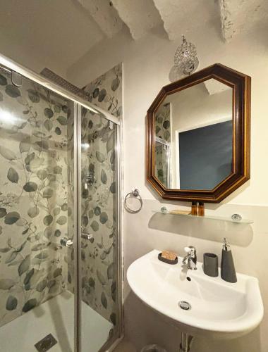 a bathroom with a sink and a shower at B&B La Fontanina in Siena