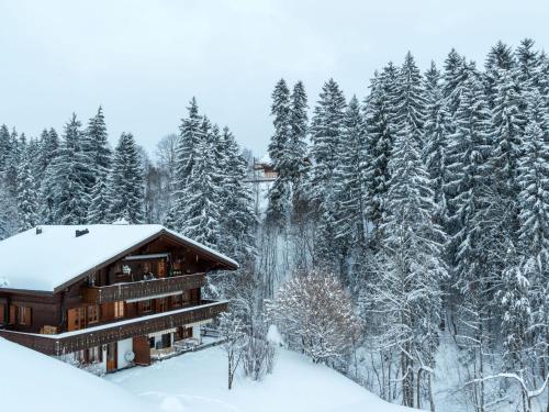 a log cabin in the snow with trees at Apartment Graebi by Interhome in Gstaad